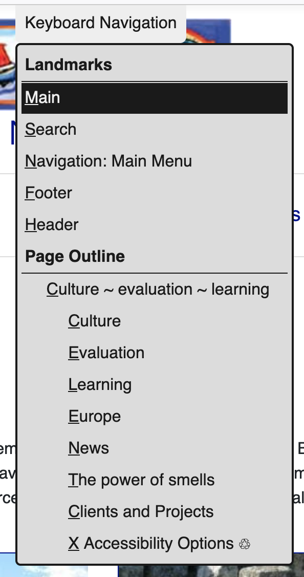 The expanded navigation menu